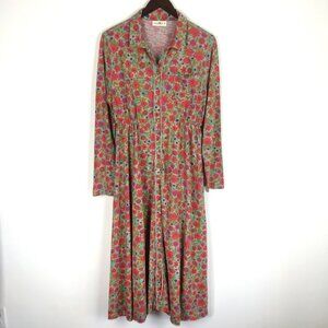 Natural Life Floral Jersey Long Sleeve Cinched Maxi Shirt Dress Pockets Size M